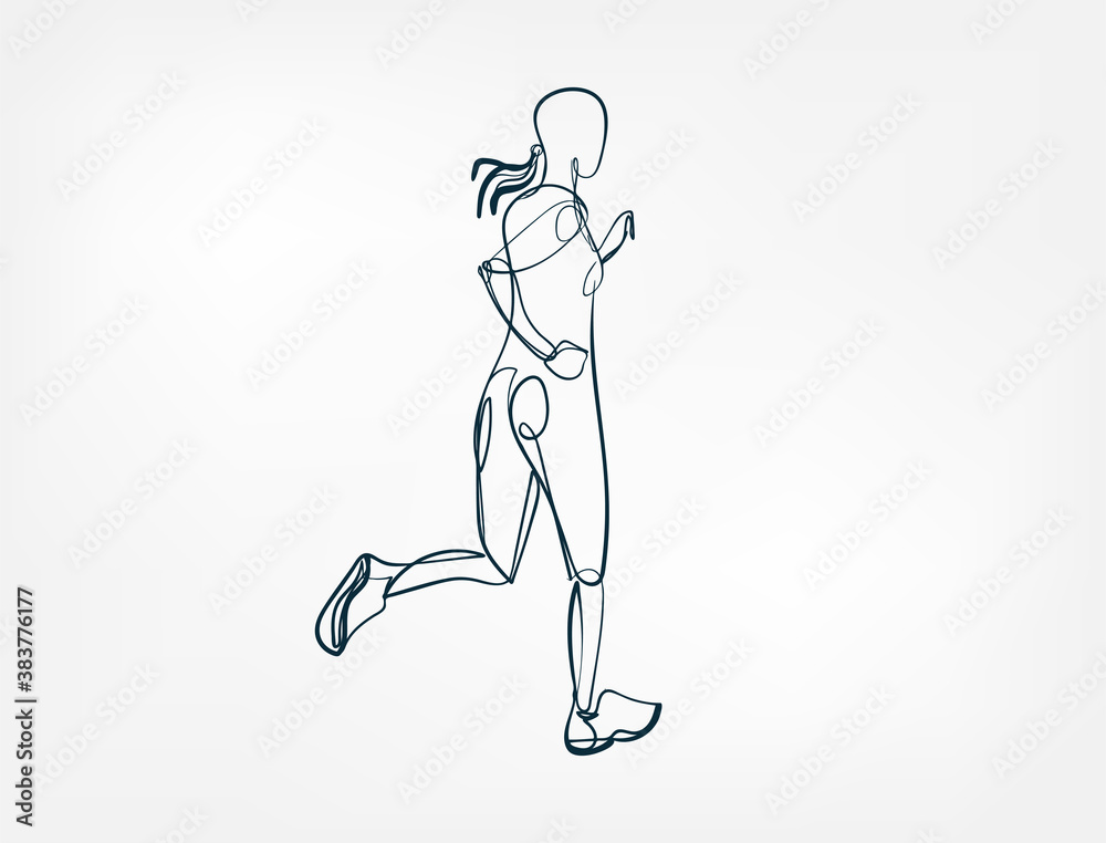 Fototapeta premium girl run vector single one line isolated design element