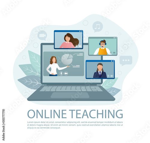 Cartoon online teaching for web design. Cartoon character. Web design. Character for web marketing design. Vector illustration.