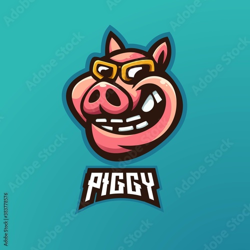 Piggy pig mascot logo design illustration cartoon