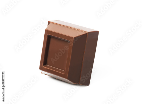 Chocolate square piece isolated on white background 