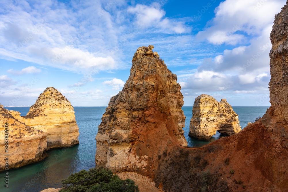Amazing panoramic view of the coast of Portugal with huge beautiful cliffs.