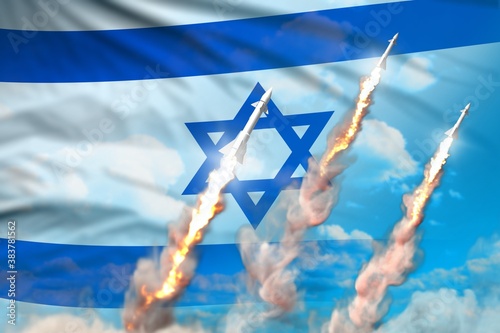 Tablou pe pânză Modern strategic rocket forces concept on blue sky background, Israel supersonic