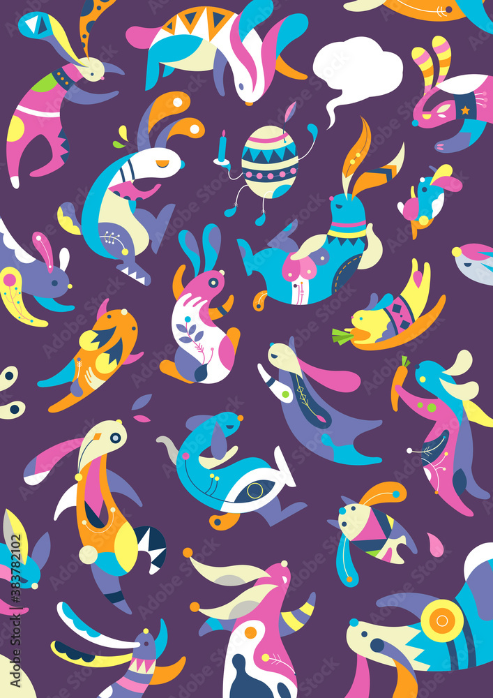 Illustration of Easter eggs and rabbits
