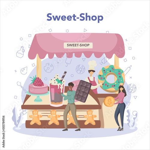 Confectioner. Professional confectioner chef. Sweet baker cooking