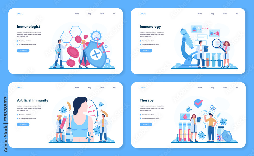 Professional immunologist web banner or landing page set. Idea of healthcare Professional immunologist web banner or landing page set. Idea of healthcare
