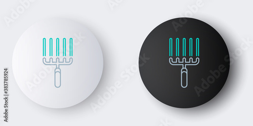 Line Garden rake in work icon isolated on grey background. Tool for horticulture, agriculture, farming. Ground cultivator. Colorful outline concept. Vector.