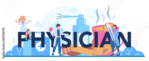 Physician or generel healthcare doctor typographic header. Idea of doctor