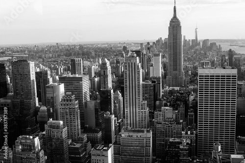 Manhattan , New York, USA, August 2015 , Aerial view of Manhattan buildings, Empire State and offices in black and white © Giulia