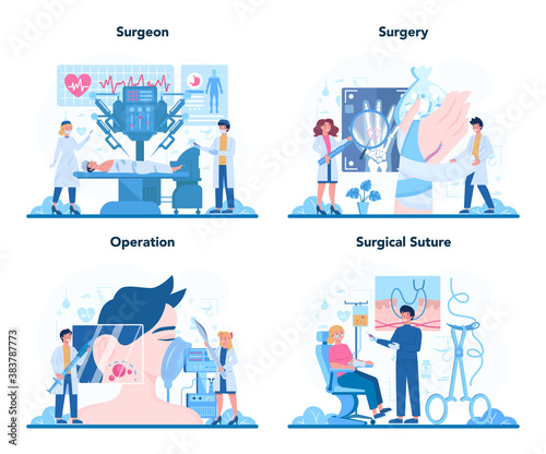 Surgeon online service or platform set. Doctor performing medical