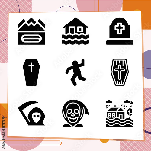 Simple set of 9 icons related to destruction