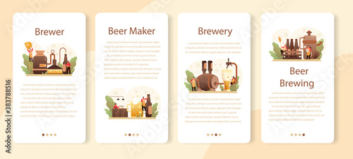 Brewery mobile application banner set. Craft beer production