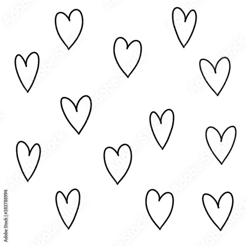 pack of drawn hearts, texture line on white background