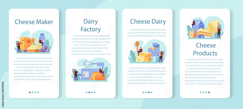 Cheese maker concept mobile application banner set. Professional chef making