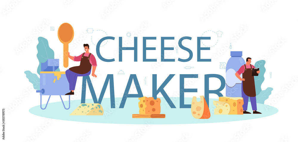 Cheese maker typographic header. Professional chef making block