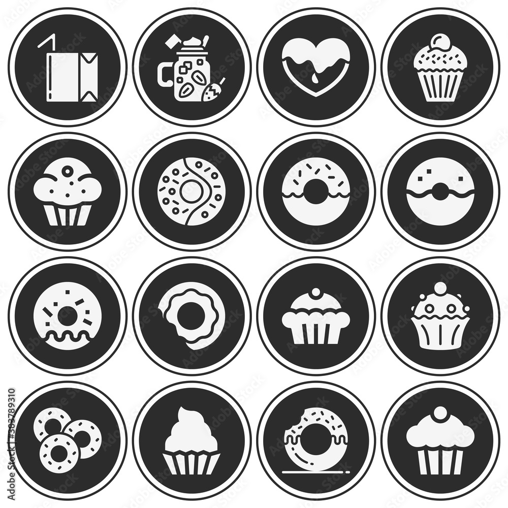 16 pack of food sweet  filled web icons set
