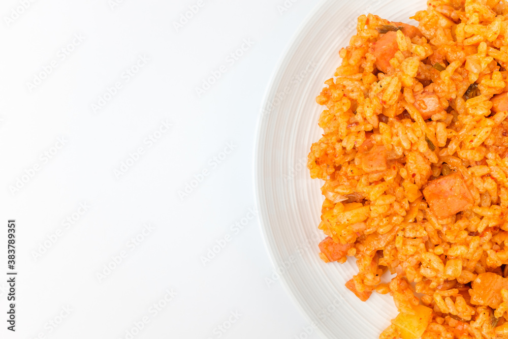Kimchi fried rice on white background Kimchi fried rice on white background