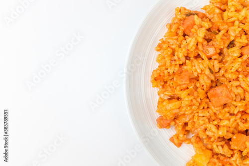 Kimchi fried rice on white background