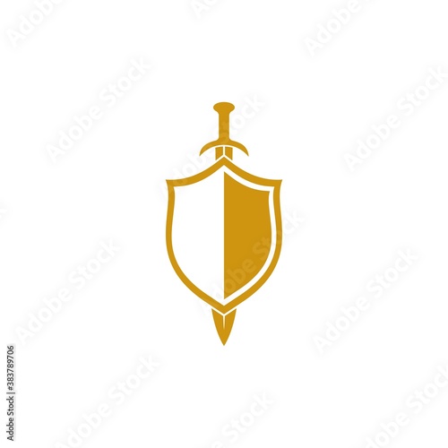 Shield symbol with sword logo template vector illustration