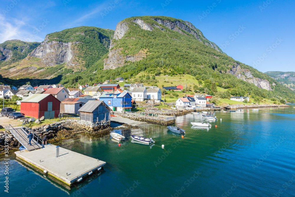 Undredal town and Aurlandsfjord