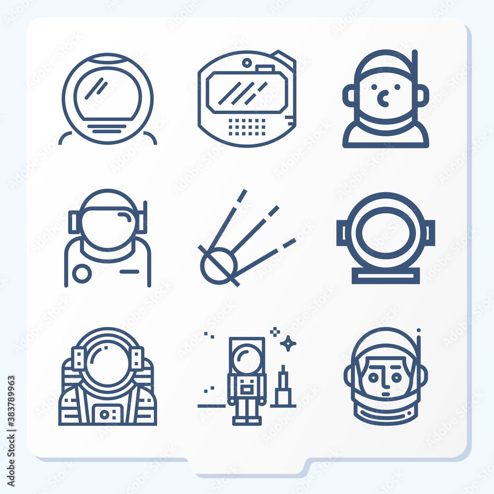 Simple set of 9 icons related to astronaut
