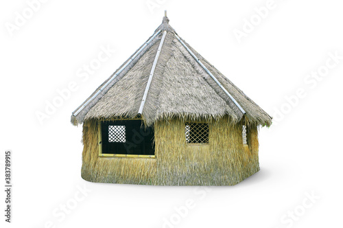 Fotografia Outdoor tiki hut, beach hut bar, hay thatch hut, tribal hut, straw beach bar, tr