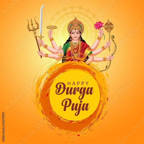 indian God durga in Happy Durga Puja Subh Navratri background. vector illustration