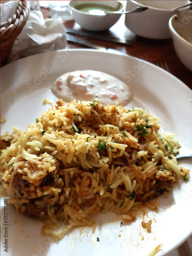 Indian Rice Chicken Biryani with Raita