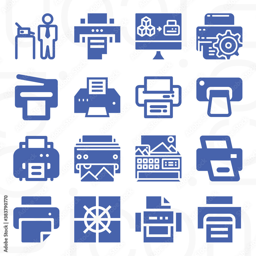 16 pack of addressing machine  filled web icons set