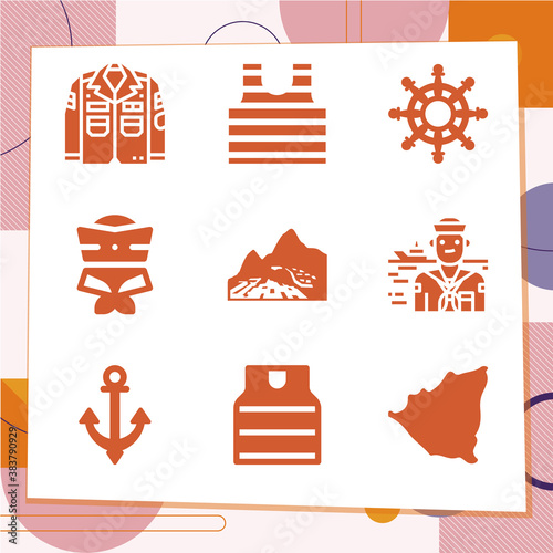 Simple set of 9 icons related to panama