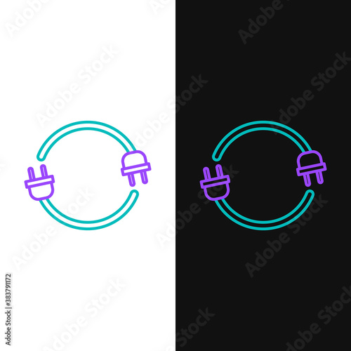 Line Electric plug icon isolated on white and black background. Concept of connection and disconnection of the electricity. Colorful outline concept. Vector.