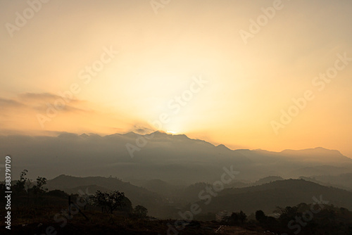 the Mystic Hills and sunrise in  India Western ghats in wayanad kerala