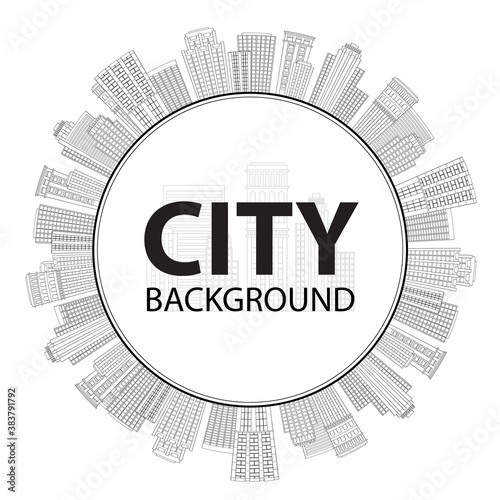 Seamless circular frame of line skyscrapers. Black and white