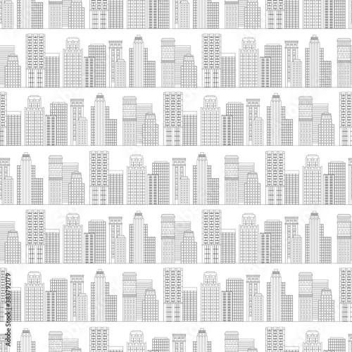 Seamless pattern of line skyscrapers. Black and white