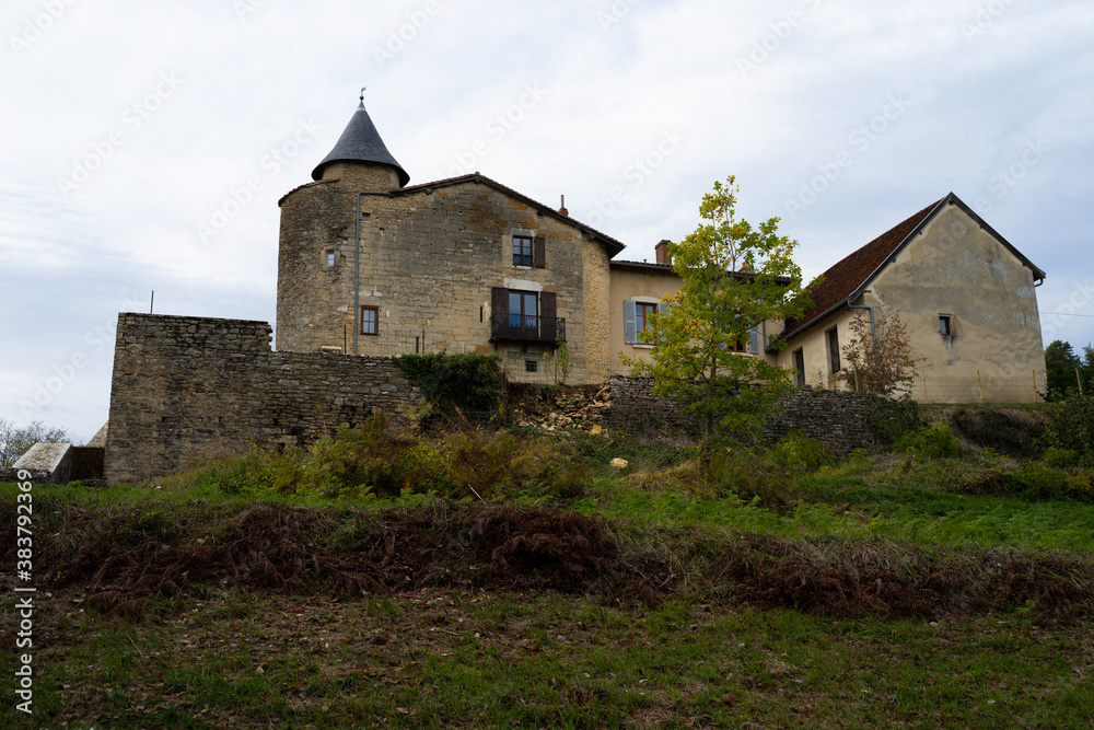 Le château Pinel  médiéval de Rignat, Ain, France 