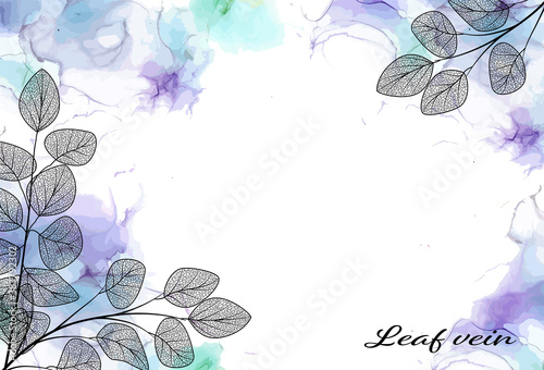 Modern creative design,  background marble texture with leaves. Alcohol ink. Vector illustration. photo