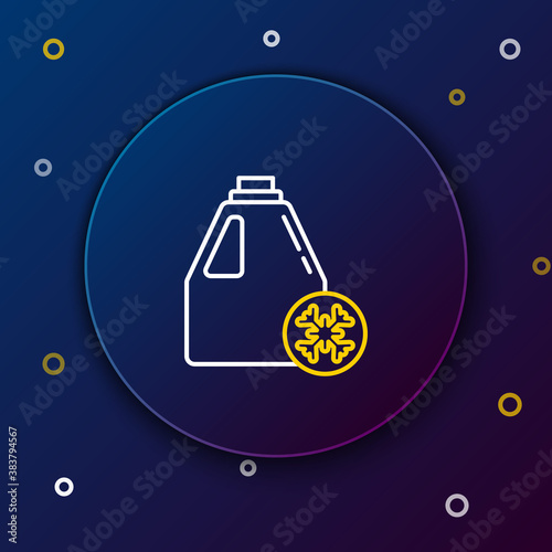 Line Antifreeze canister icon isolated on blue background. Auto service. Car repair. Colorful outline concept. Vector.