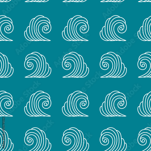 Seamless pattern with sea waves on a blue background. Hand-drawn template for fabric , paper