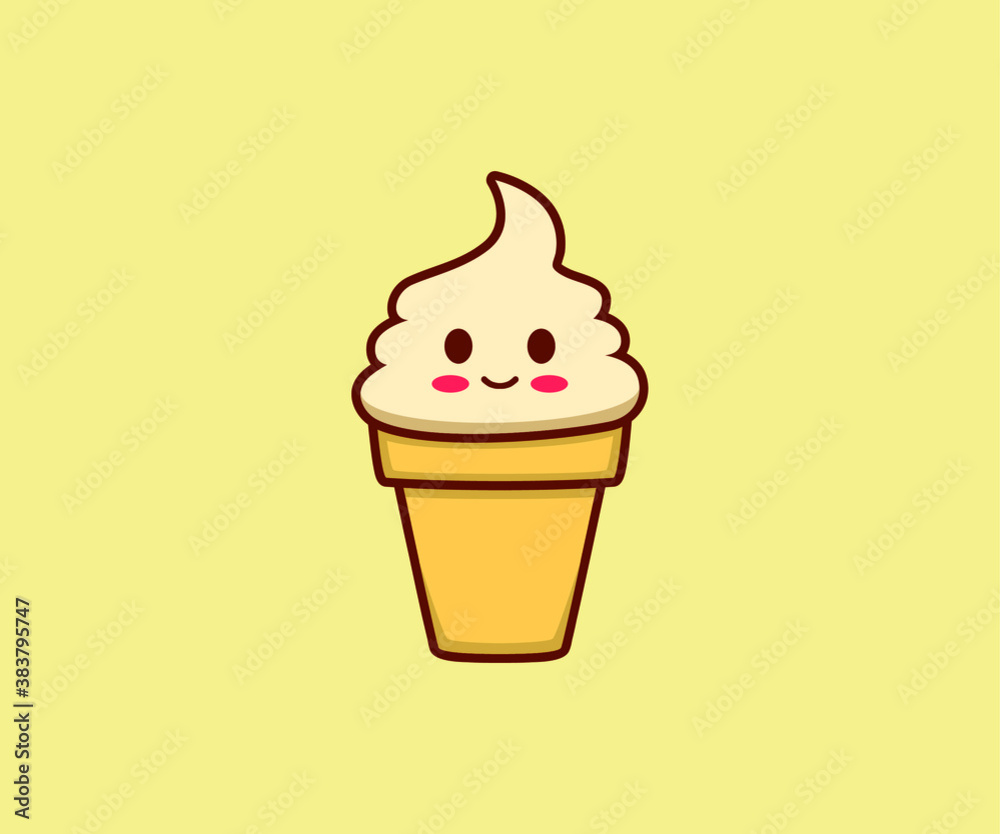 Cute ice cream cartoon character design vector illustration