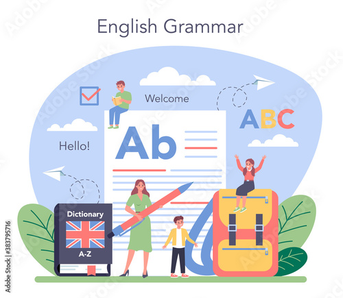 English class concept. Study foreign languages in school. Grammar