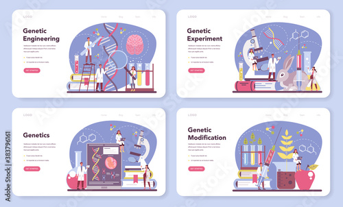 Geneticist web banner or landing page set. Medicine and science