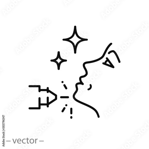 laser dermatology icon, treatment skin face, facial lifting, cosmetology anti aging, medical cosmetic clinic, thin line web symbol on white background - editable stroke vector illustration eps10