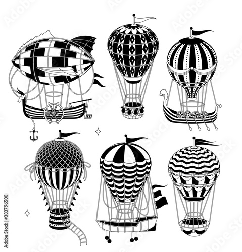 Set Of Hot Air Balloons Isolated On White Background. Vector Illustration.