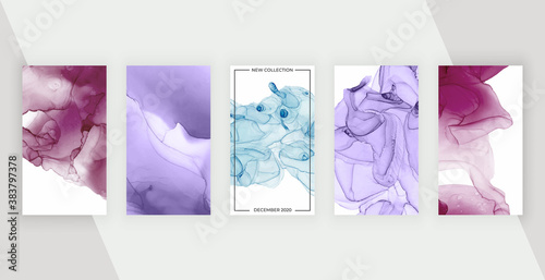 Purple, red and blue alcohol ink social media banners for stories.
