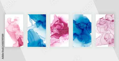 Red and blue alcohol ink social media backgrounds for stories.
