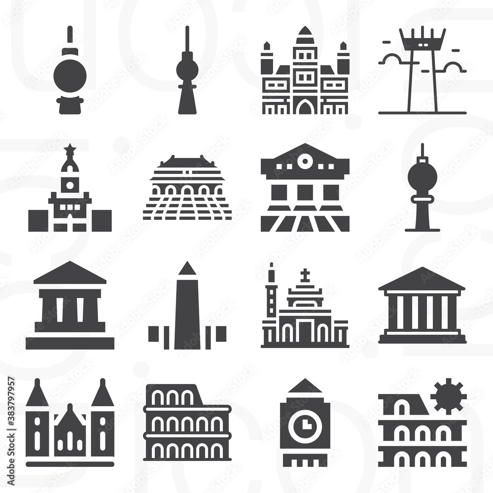 16 pack of national capital  filled web icons set