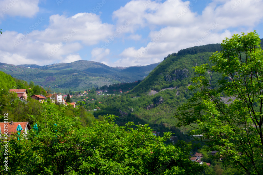 The panoramic landscape of the canyon of the Miljacka river near Sarajevo, Bosnia and Herzegovina