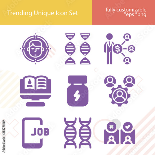 Simple set of proteins related filled icons.