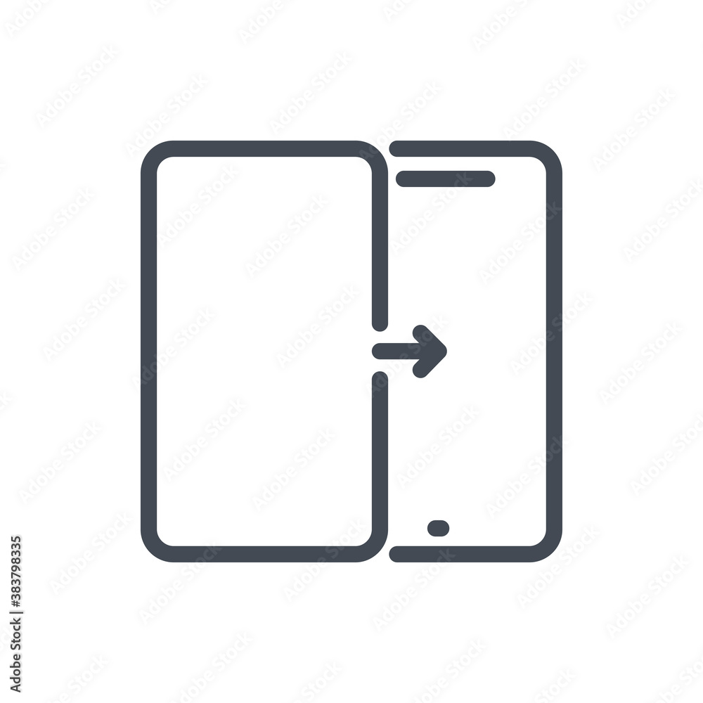 Protection screen on mobile phone line icon. Smartphone display replacement vector outline sign. Protection screen on mobile phone line icon. Smartphone display replacement vector outline sign.