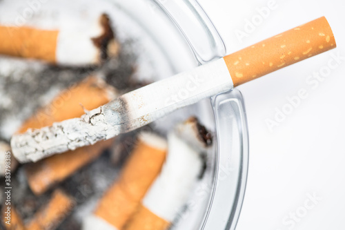 Quadro em tela Close up of cigarette in ashtray