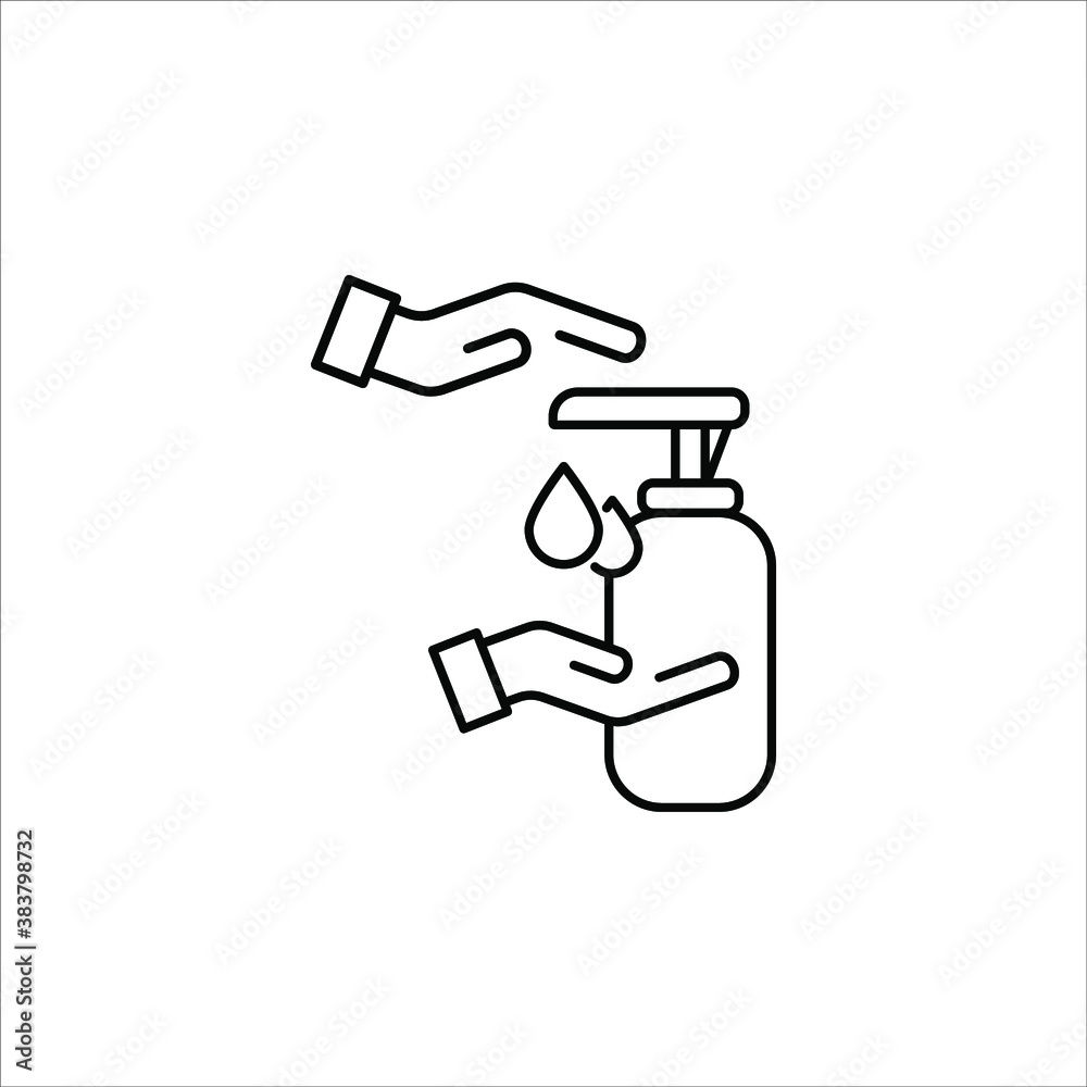 Washing hand with sanitizer liquid soap vector line icon. eps 10 Washing hand with sanitizer liquid soap vector line icon. eps 10
